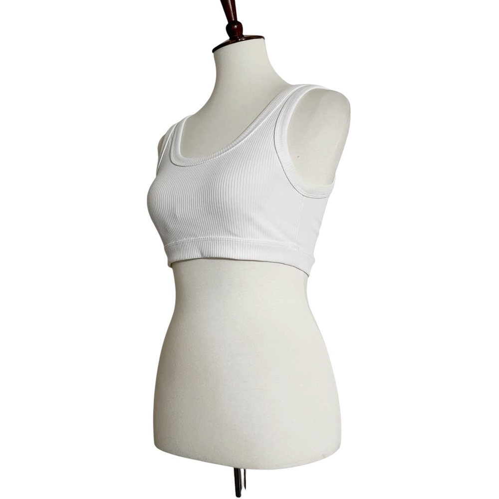 Alo Yoga Wellness Bra White Ribbed Scoop Neck Sports Bra Size M - Picture 9 of 12